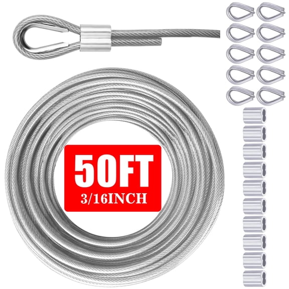 Vinyl Coated Galvanized Steel Wire Rope 3/16" Pvc Covered Cable 50ft/100ft/150ft/200ft Ideal String Light Hanging