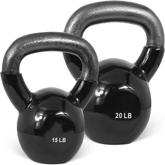 Vinyl Coated Kettlebell Cast Iron Sets with Stable Flat Bottom for Full Body Workout, Push up, Grip Strength Training & Weights Exercises