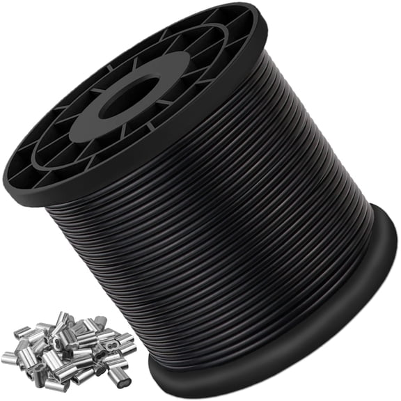 Vinyl Coated Wire Rope 304 Stainless Steel Cable-black 1/16" Od To 3/32" X 200ft With 60 Crimping Sleeves-cable For String Lights Suitable Clotheslines