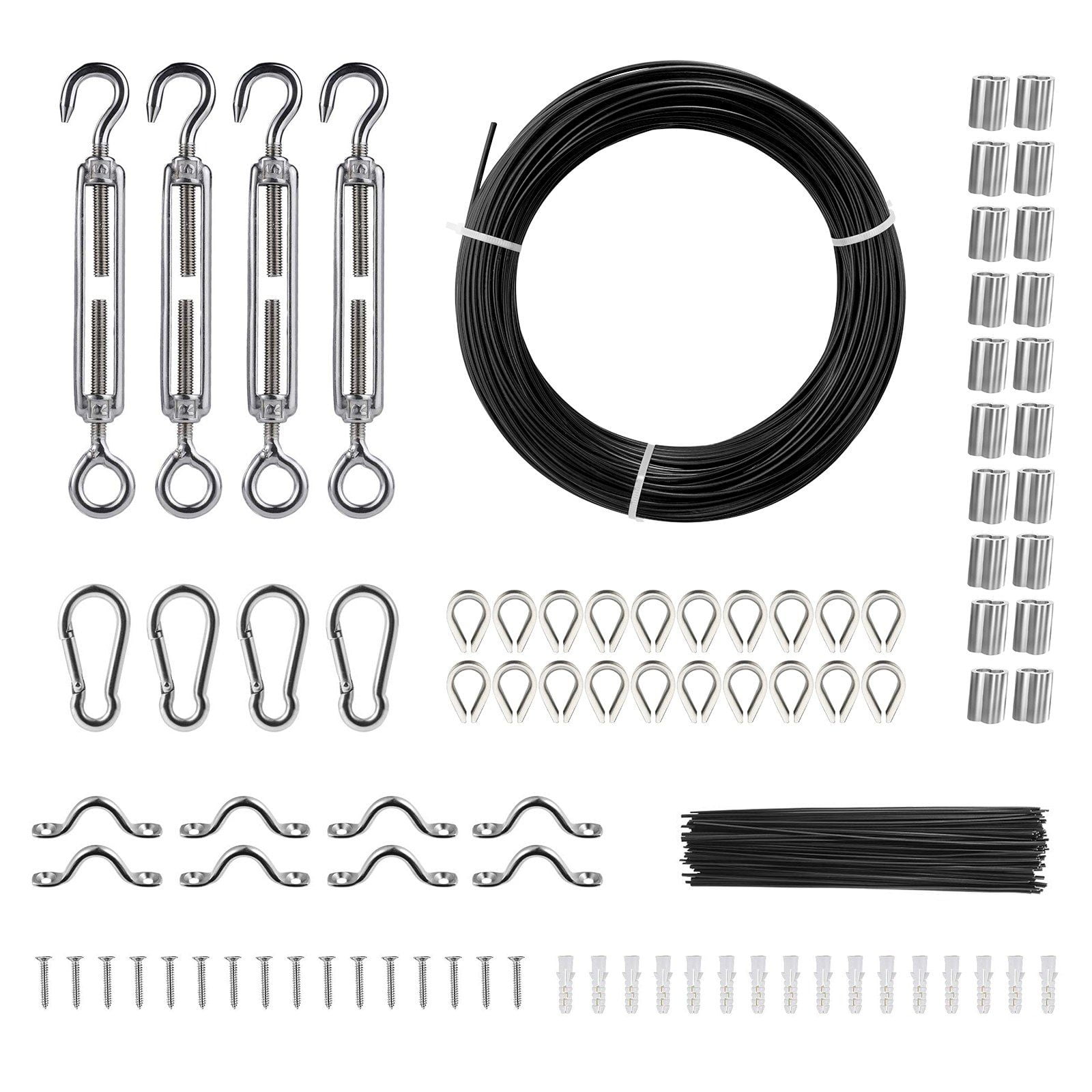 Black Nylon Coated Galvanized Steel Cable - 1/8" To 3/16" Diameter For Fitness Machines (50ft Coil)