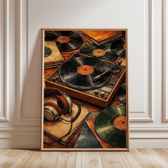 Vinyl Collection Wall Art, Record Player Poster, Retro Music Decor, Turntable Artwork, Audiophile Poster Unframed Paper Print