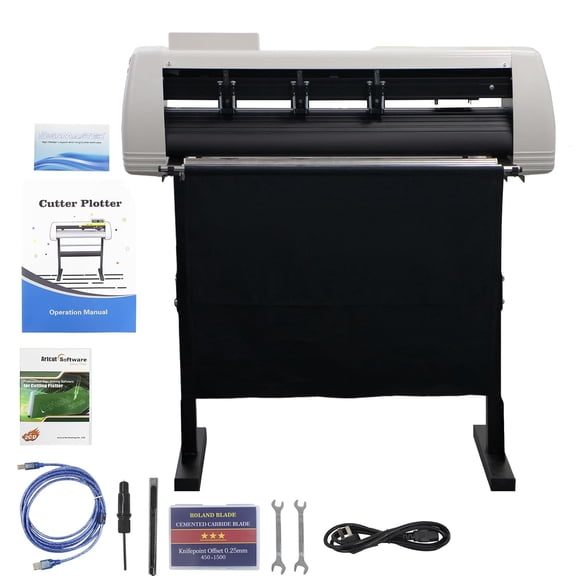Vinyl Cutter 28"/720mm, Cutting Plotter Machine with Signmaster Software & CDR, Vinyl Printer LCD Display Plotter Cutter with Floor Stand and Snap-on Cloth Bag for Design,Cut