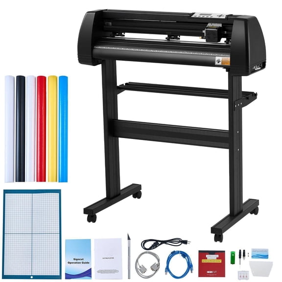 Vinyl Cutter Machine, 28 Inch Cutting Plotter Bundle with SignMaster Software & 5 Vinyl Rolls - Adjustable Force/Speed, Stepper Motors, for Windows