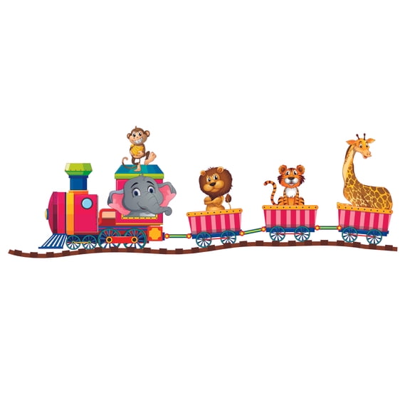 Vinyl Decal Baby Giraffe Cheetah Monkey Lion & Elephant Decor Design Kids Bedroom Nursery Wall Decal | 7" x 20" Zoo Safari Animals Home Art Living Room Removable Multicolored Wall Decoration Sticker