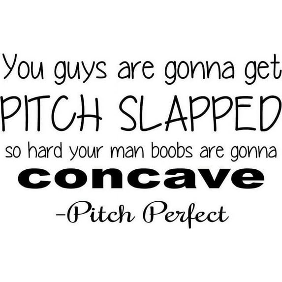 Vinyl Decal: Funny Pitch Perfect Quote - "..Pitch Slapped..Boob are goona concave" - Vinyl Wall Lettering - 20"x12"