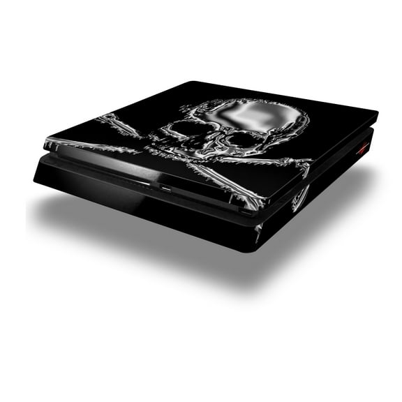 Vinyl Decal Skin Wrap compatible with Sony PlayStation 4 Slim Console Chrome Skull on Black (PS4 NOT INCLUDED)