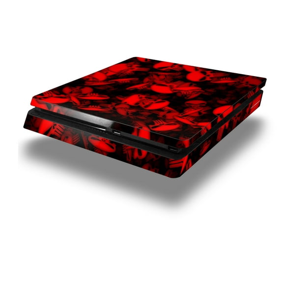 Vinyl Decal Skin Wrap compatible with Sony PlayStation 4 Slim Console Skulls Confetti Red (PS4 NOT INCLUDED)