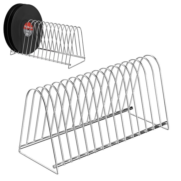 Vinyl Display Standing Shelf Metal Record Holder Stand Vinyl Record Rack Storage File Sorter Silver, Silver