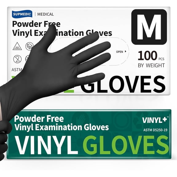 Vinyl Disposable Exam Gloves, Black 4Mil Powder-Free Latex-Free Medical Food Safe Cooking Cleaning Glove 100 &1000Ct