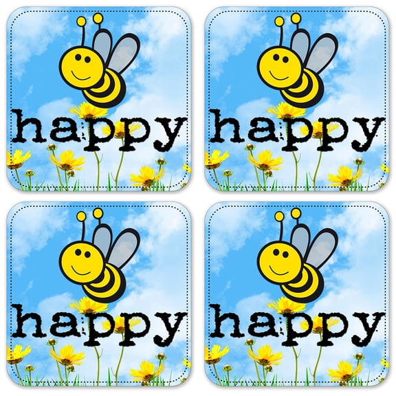 Vinyl Drink Coasters - Set of 4 - Bee Happy