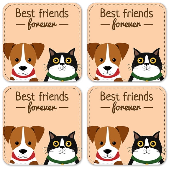 Vinyl Drink Coasters - Set of 4 - Best Friends Forever - Cat & Dog