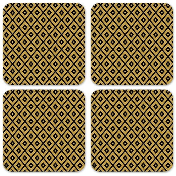 Vinyl Drink Coasters - Set of 4 - Black & Gold Triangles