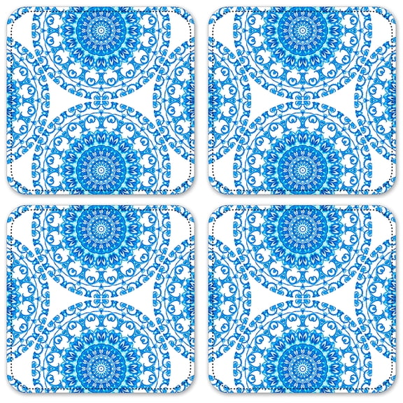 Vinyl Drink Coasters - Set of 4 - Blue Ceramic Tile