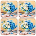 thumbnail image 1 of Vinyl Drink Coasters - Set of 4 - Blue & White Daises, 1 of 3