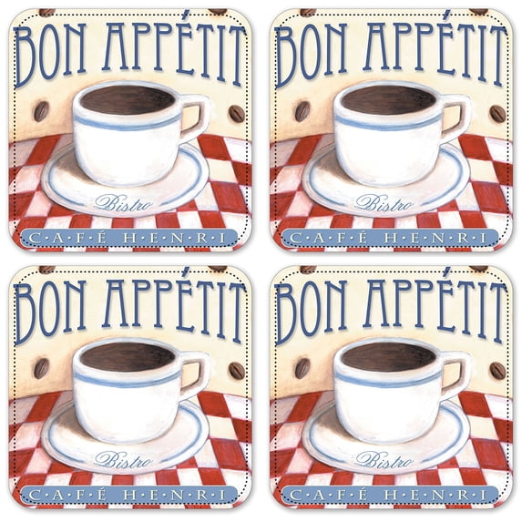 Vinyl Drink Coasters - Set of 4 - Bon Appetit