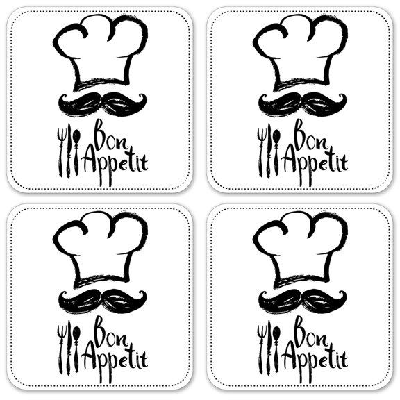 Vinyl Drink Coasters - Set of 4 - Bon Appetite & Chefs Hat