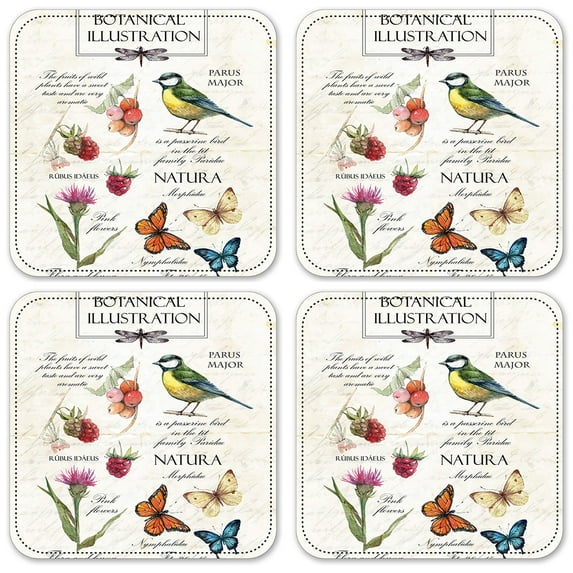 Vinyl Drink Coasters - Set of 4 - Botanical Illustration