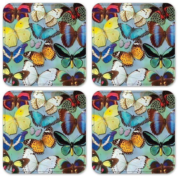 Vinyl Drink Coasters - Set of 4 - Butterflies on Blue