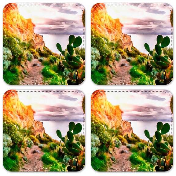 Vinyl Drink Coasters - Set of 4 - Cactus Painting