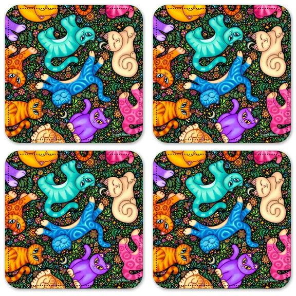 Vinyl Drink Coasters - Set of 4 - Cat Toss - Image by Dan Morris