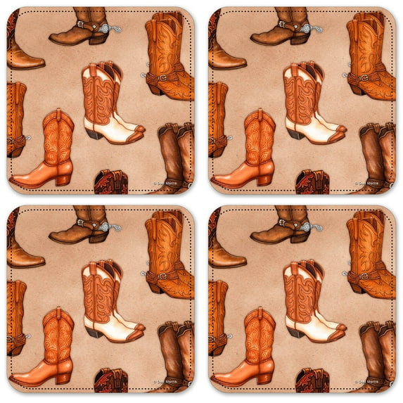 Vinyl Drink Coasters - Set of 4 - Cowboy Boots (Tan) - Image by Dan Morris