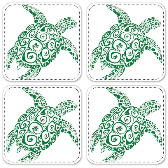 Vinyl Drink Coasters - Set of 4 - Decorative Sea Turtle