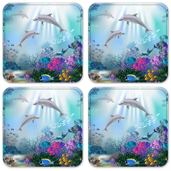 Vinyl Drink Coasters - Set of 4 - Dolphins