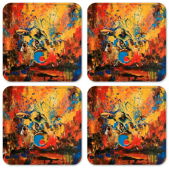 Vinyl Drink Coasters - Set of 4 - Drummer Painting