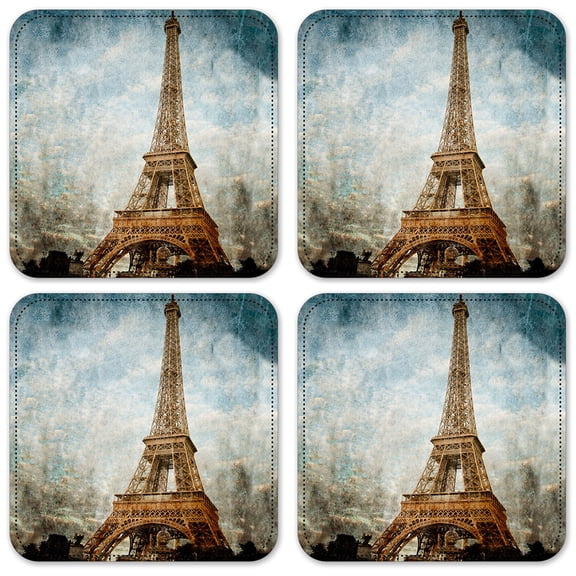 Vinyl Drink Coasters - Set of 4 - Eiffel Tower faded Picture