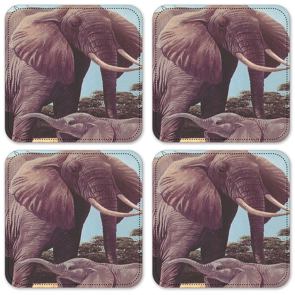 Vinyl Drink Coasters - Set of 4 - Elephants