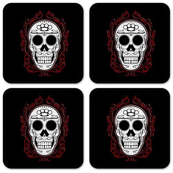 Vinyl Drink Coasters - Set of 4 - Fancy Skull