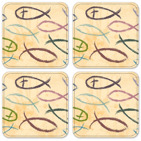 Vinyl Drink Coasters - Set of 4 - Fish Symbols