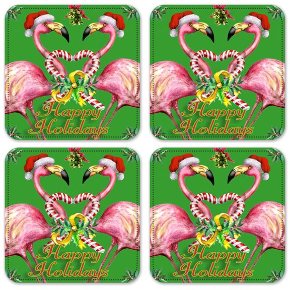 Vinyl Drink Coasters - Set of 4 - Flamingo Holiday