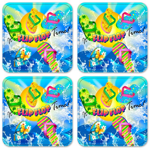 Vinyl Drink Coasters - Set of 4 - Flip Flop Time