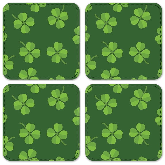 Vinyl Drink Coasters - Set of 4 - Four Leaf Clovers