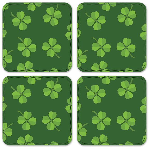 Vinyl Drink Coasters - Set of 4 - Four Leaf Clovers