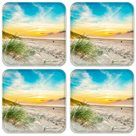 Vinyl Drink Coasters - Set of 4 - Grass and the Beach Sand