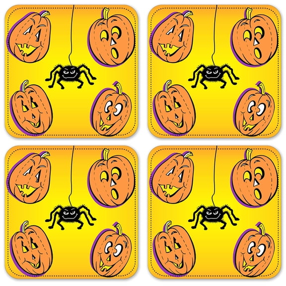 Vinyl Drink Coasters - Set of 4 - Halloween - Jack O Lantern