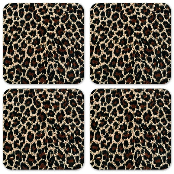 Vinyl Drink Coasters - Set of 4 - Leopard Print