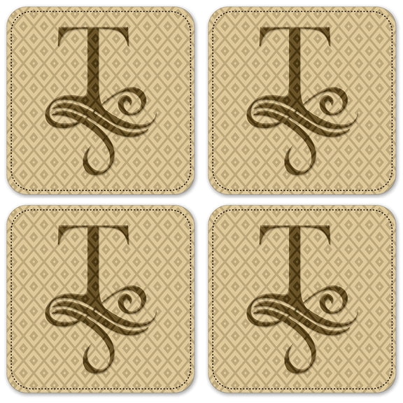 Vinyl Drink Coasters - Set of 4 - Letter "T" Monogram