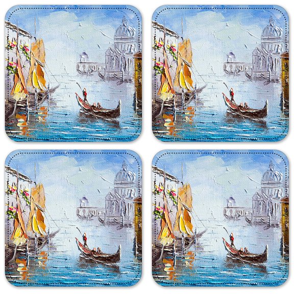 Vinyl Drink Coasters - Set of 4 - Lovers Gondola Ride