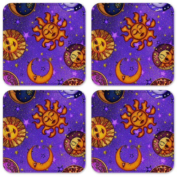 Vinyl Drink Coasters - Set of 4 - Moon Faces - Image by Dan Morris