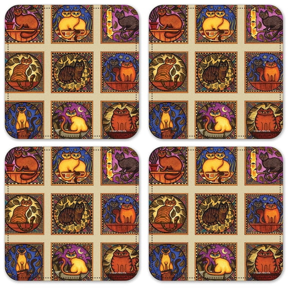 Vinyl Drink Coasters - Set of 4 - Mosaic Cats - Image by Dan Morris
