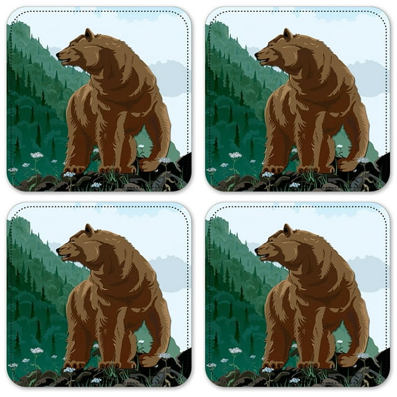 Vinyl Drink Coasters - Set of 4 - Mountain Bear