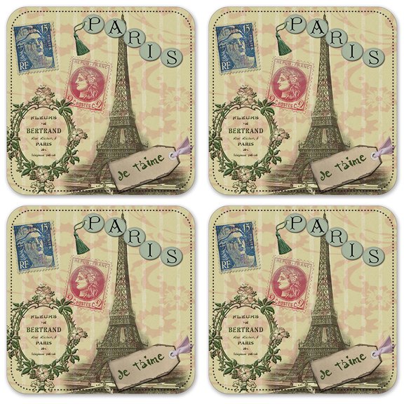 Vinyl Drink Coasters - Set of 4 - Paris Je T'aime