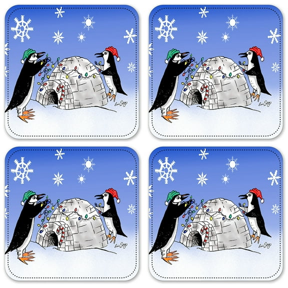 Vinyl Drink Coasters - Set of 4 - Penguin Igloo