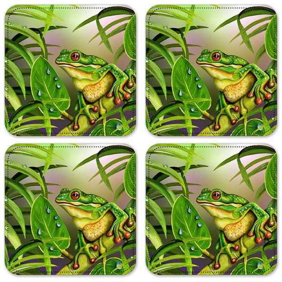 Vinyl Drink Coasters - Set of 4 - Red Eyed Frog