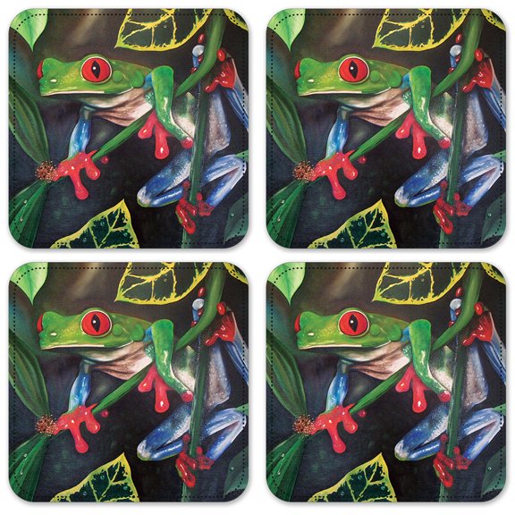 Vinyl Drink Coasters - Set of 4 - Red Eyed Tree Frog