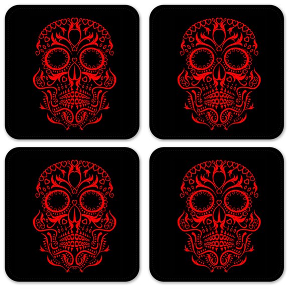 Vinyl Drink Coasters - Set of 4 - Red Sugar Skull