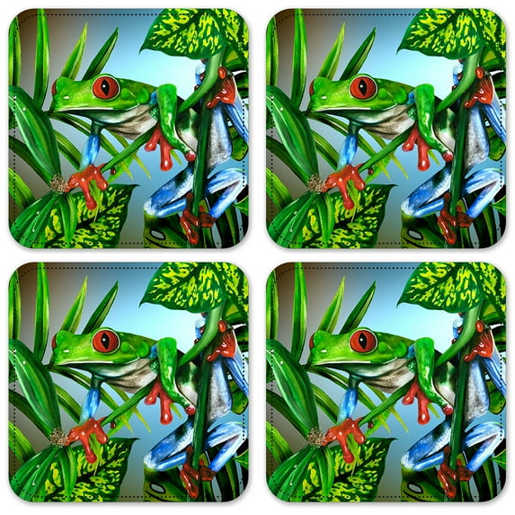 Vinyl Drink Coasters - Set of 4 - Red Toe Tree Frog